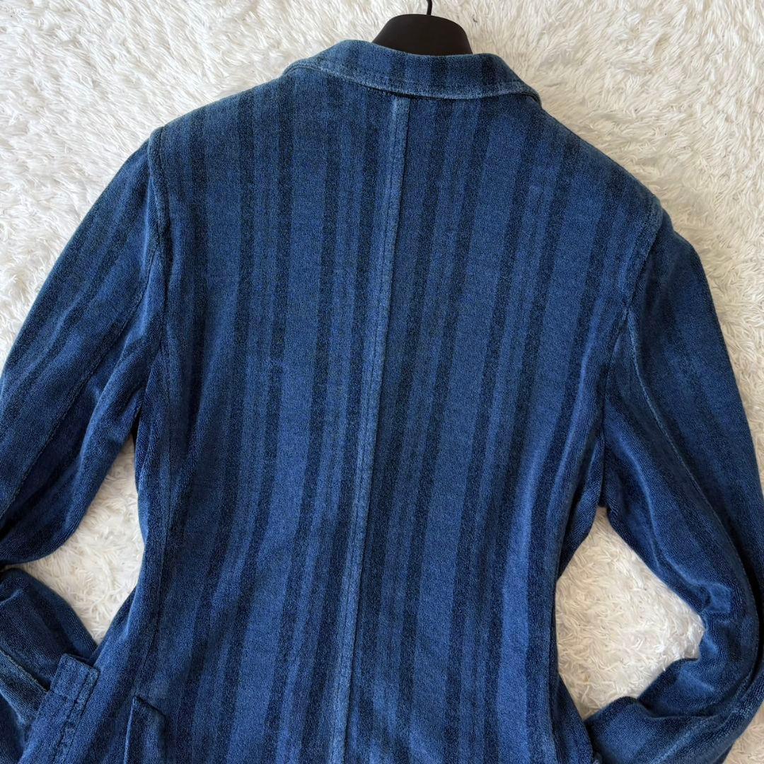 チルコロ テーラードジャケット ストライプ パイル ブルー M ロゴボタン 伸縮