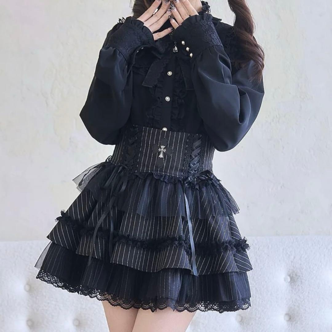 地雷 マーズ リボン ブラウス 十字架 ティアード スカート セットアップ ❤︎