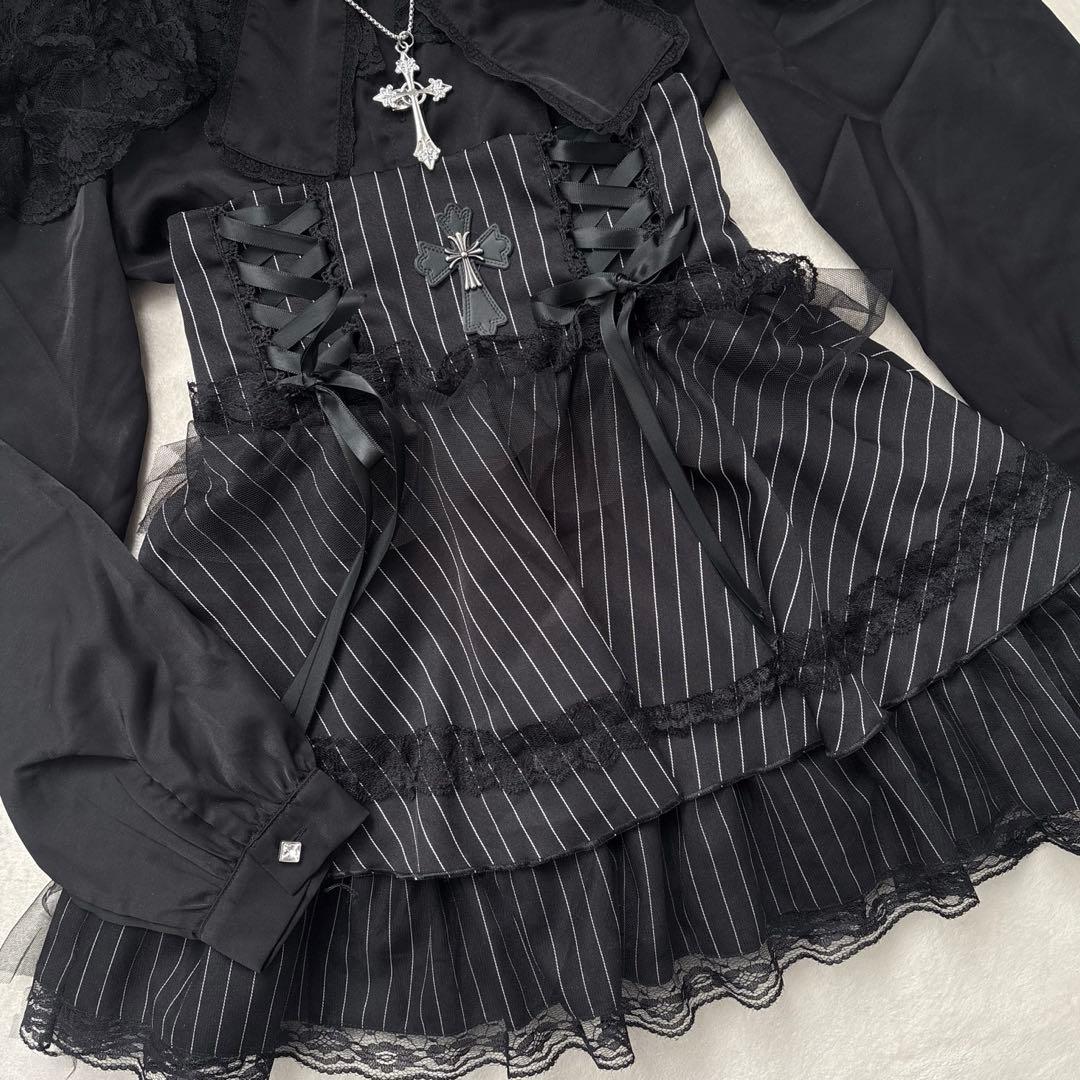 地雷 マーズ リボン ブラウス 十字架 ティアード スカート セットアップ ❤︎