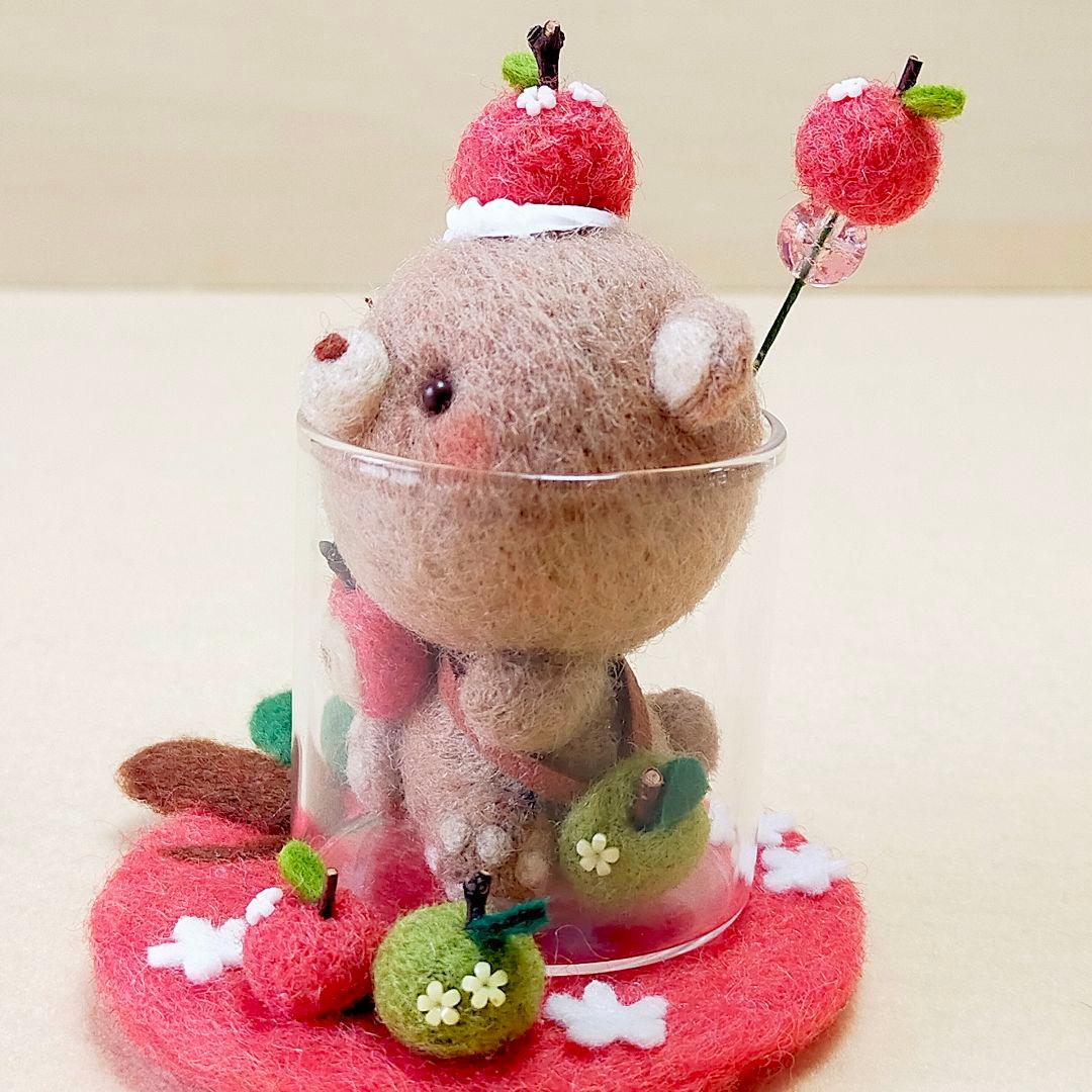 ✿羊毛フェルト✿アップル✿くまさん✿tea✿