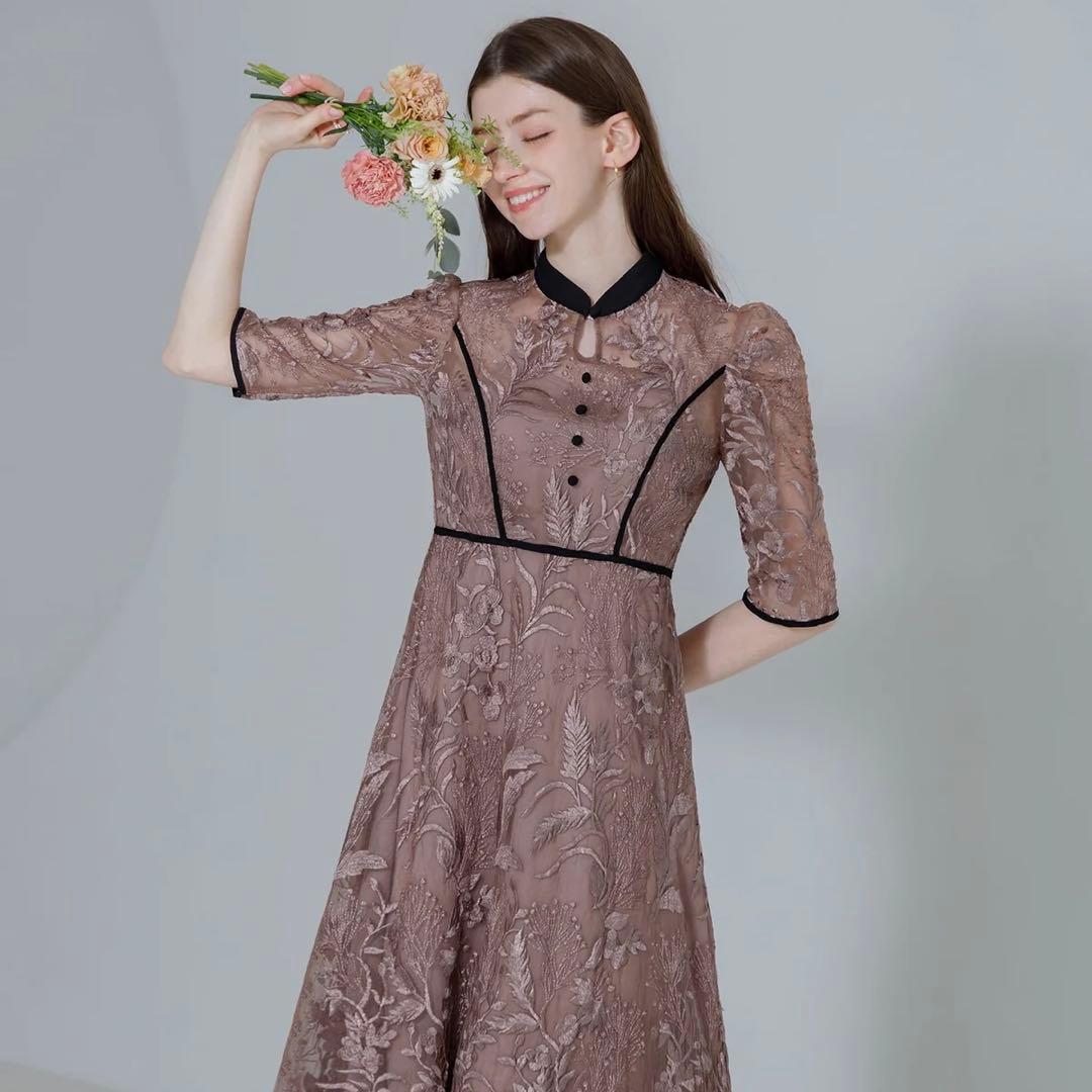 【LEJA】花柄刺繍レースワンピース