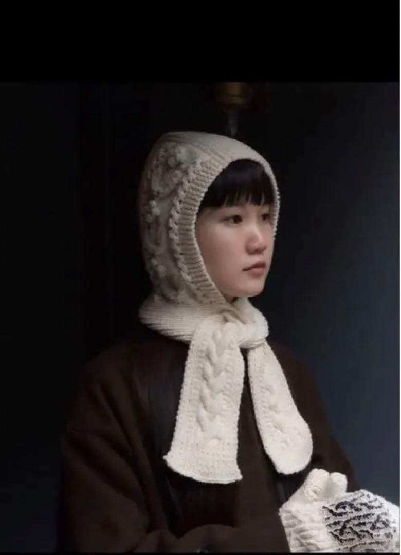 S*y様 yuki fujisawaアイボリー ケーブル編み フード付きスカーフ