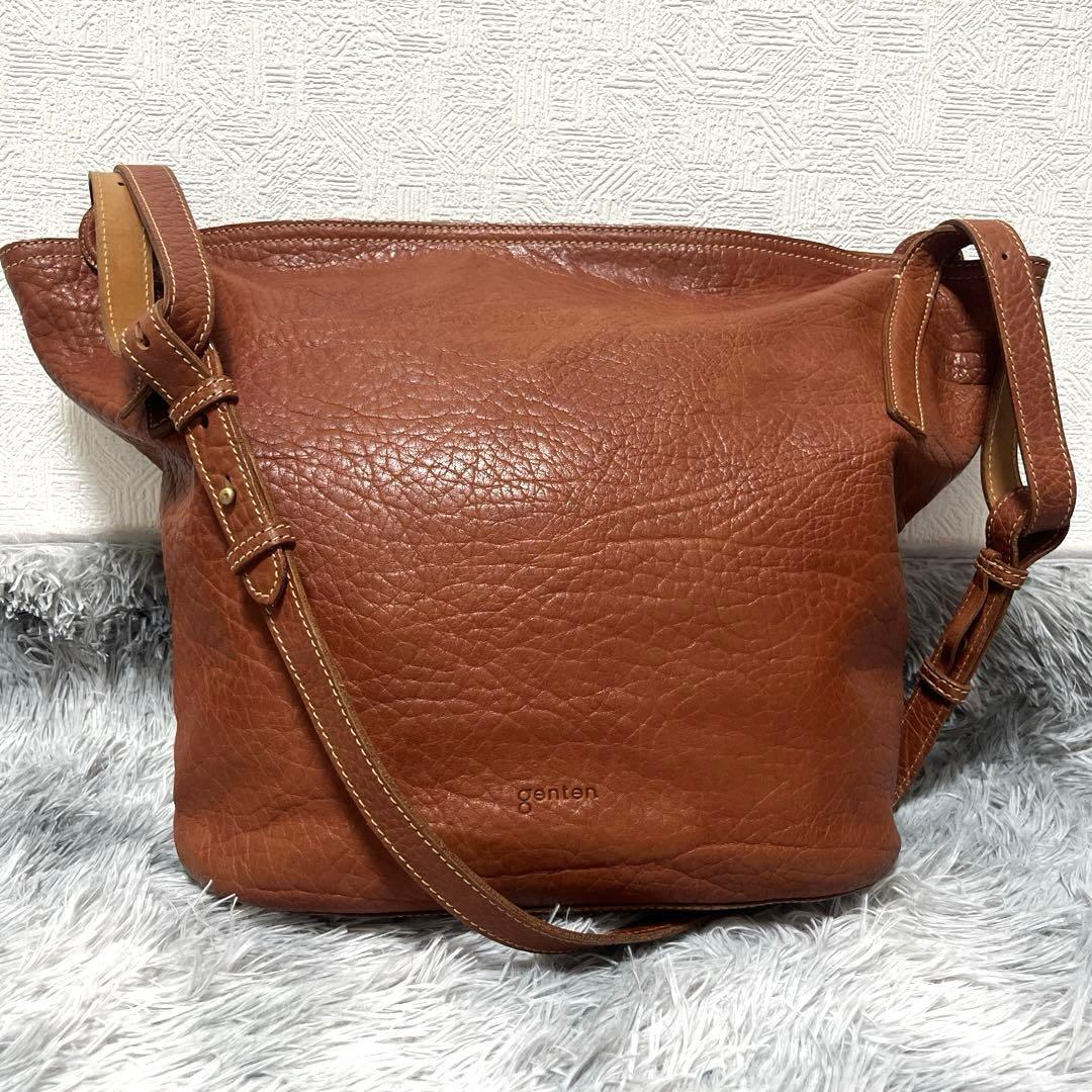 genten ゲンテン レザー ショルダーバッグ 2WAYバッグ ブラウン