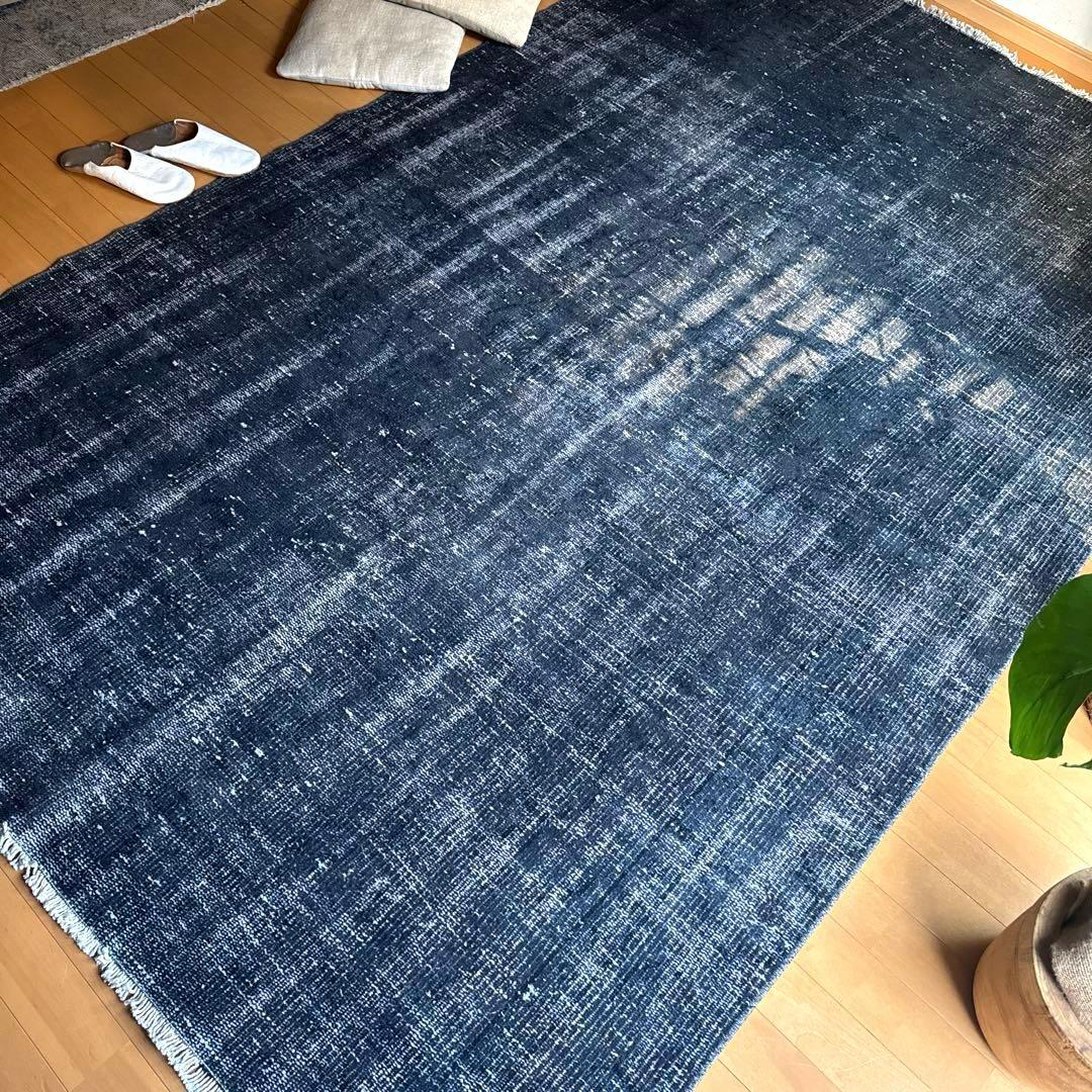 超大判161×261 レア藍色ブルー　オーバーダイ　トルコヴィンテージラグ