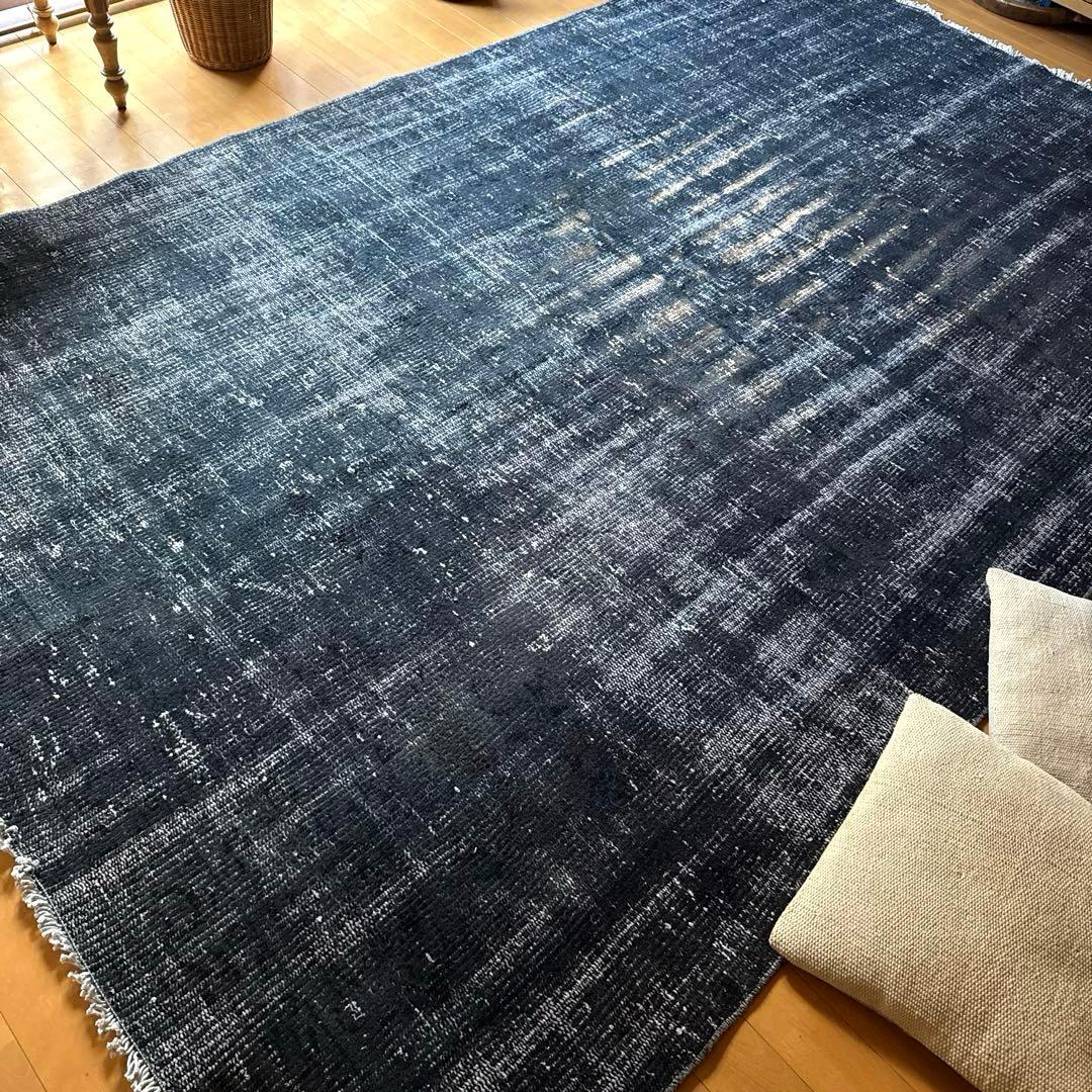 超大判161×261 レア藍色ブルー　オーバーダイ　トルコヴィンテージラグ