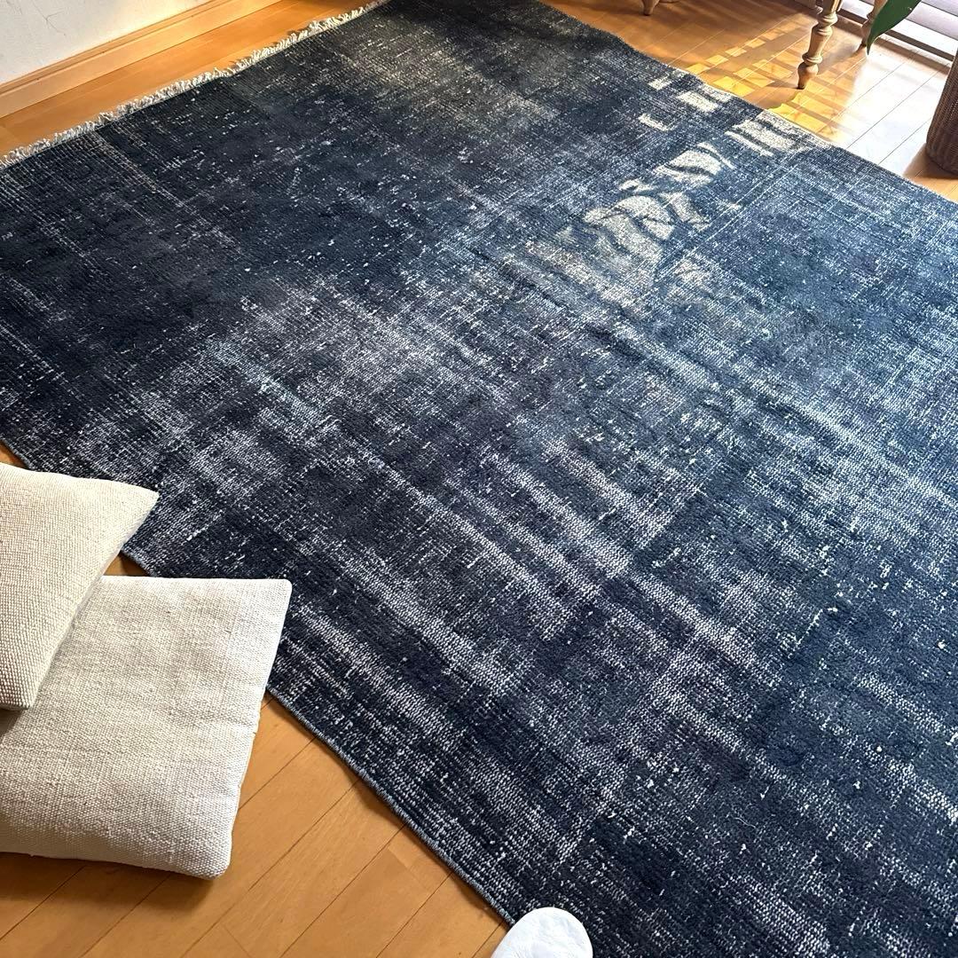 超大判161×261 レア藍色ブルー　オーバーダイ　トルコヴィンテージラグ