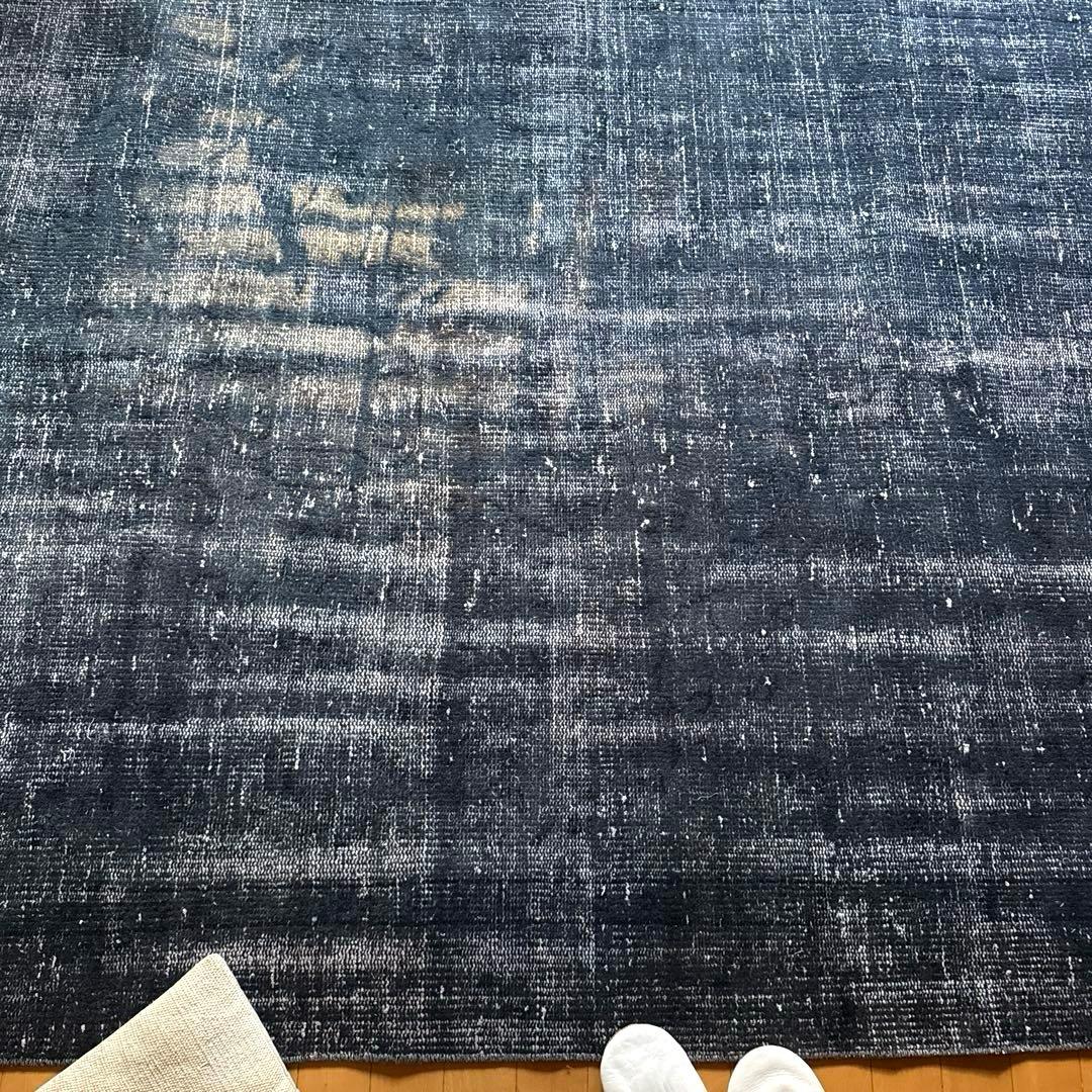超大判161×261 レア藍色ブルー　オーバーダイ　トルコヴィンテージラグ