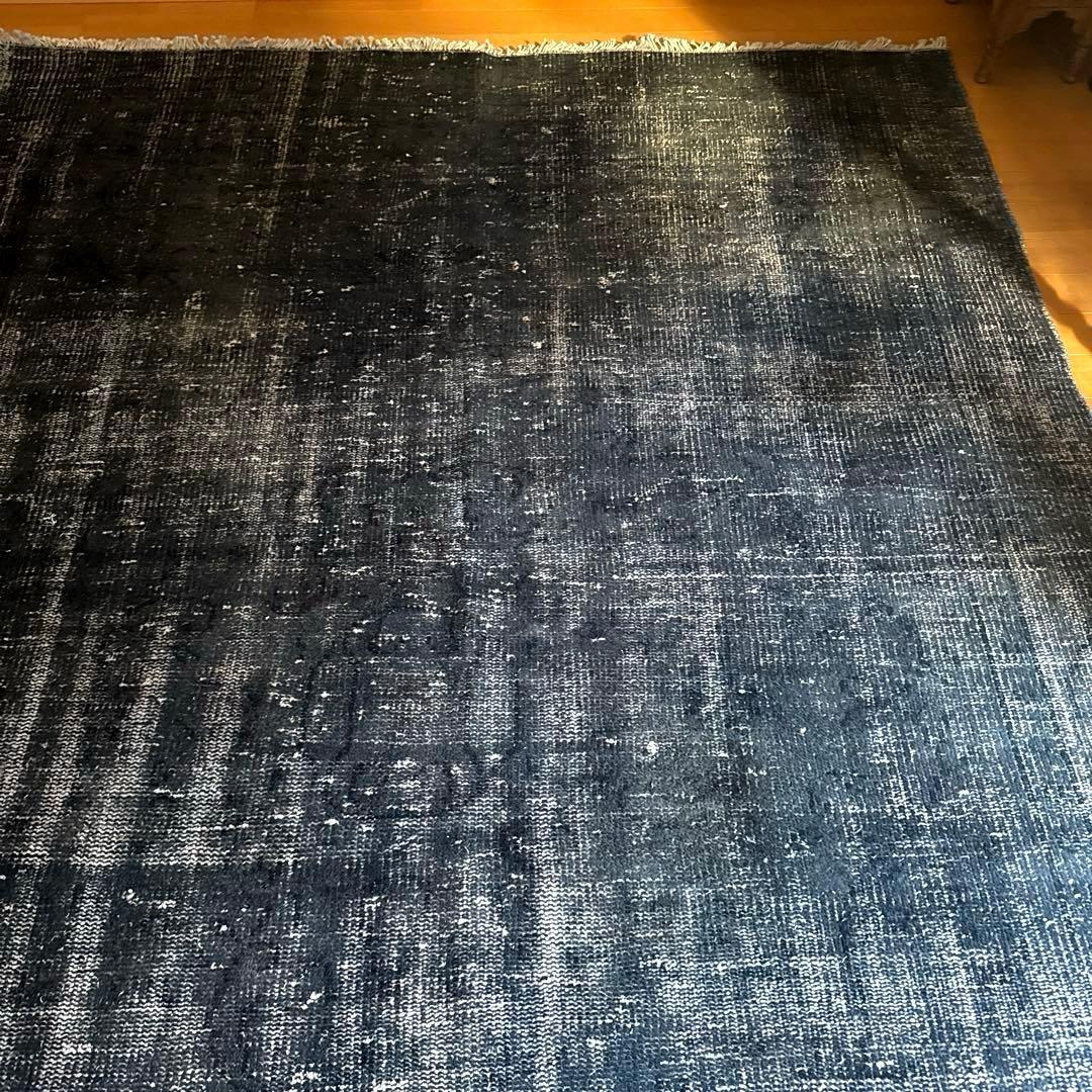 超大判161×261 レア藍色ブルー　オーバーダイ　トルコヴィンテージラグ