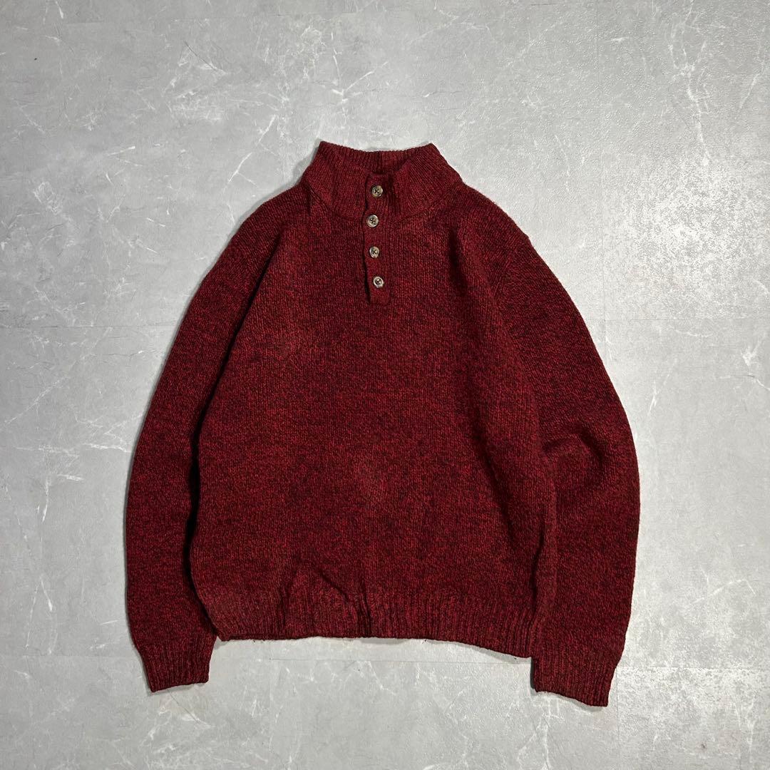 90s L.L.Bean ハーフスナップ ラムウール100 ニット レッド 古着