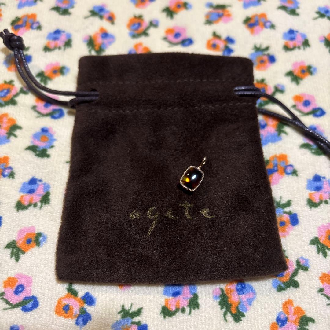 agete★K10アンバー&ラブラドライト★リバーシブルネックレスチャーム★