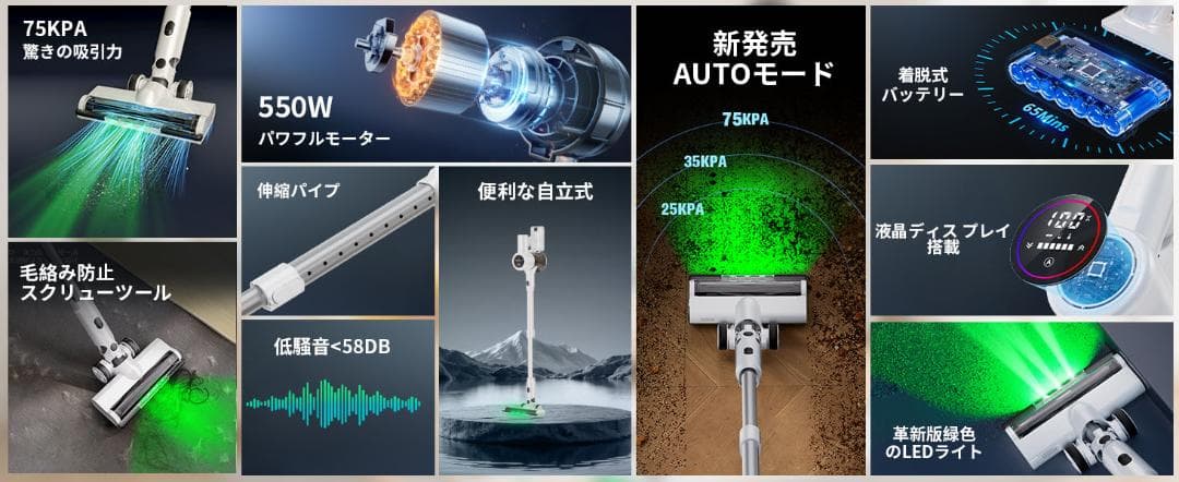 掃除機 コードレス AIホコリ自動検知 75Kpa 強力吸引力 限定１個