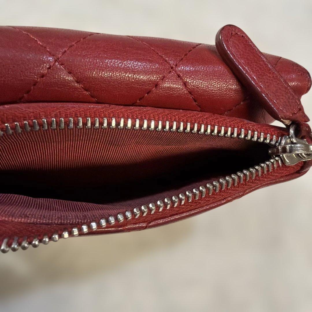 シャネル ココマーク マトラッセ ラムスキン コンパクトウォレット 財布 レッド