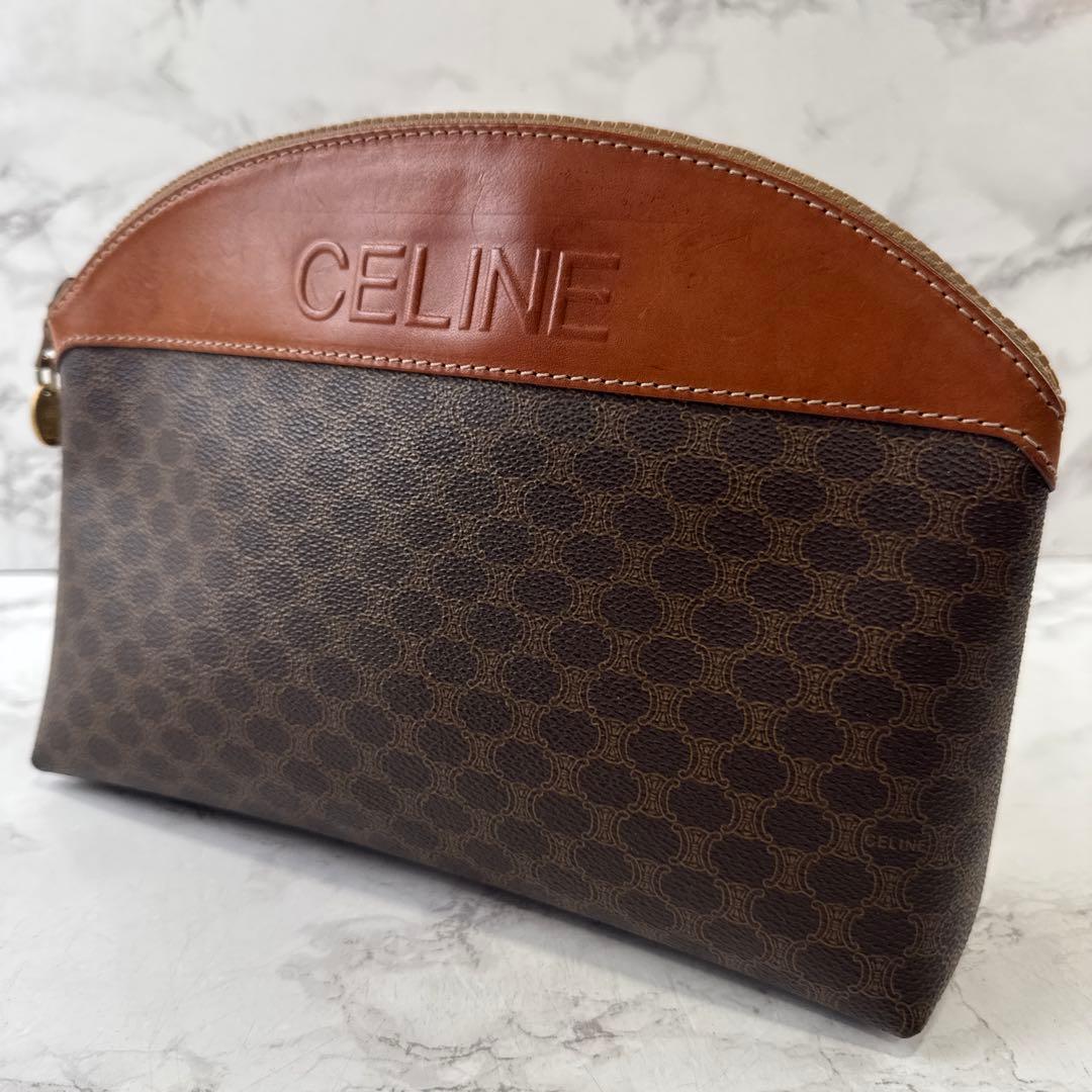 CELINE セリーヌ ビッグロゴ PVC×本革 レザー クラッチバッグ