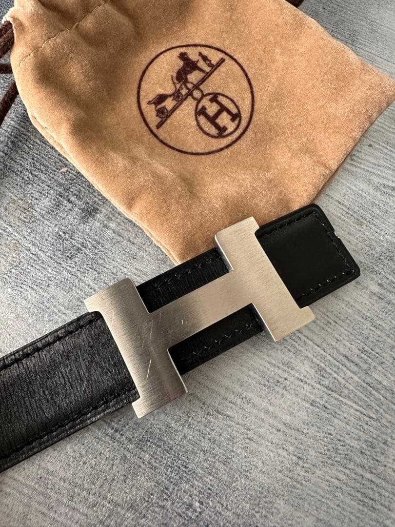 エルメスコンスタンスH型バックル ブラックレザーベルト 保存袋付き