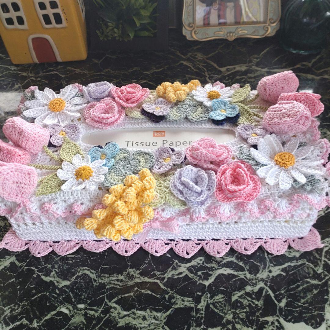ティッシュボックスカバーかぎ編みインテリア生活道具 レース編みドイリー