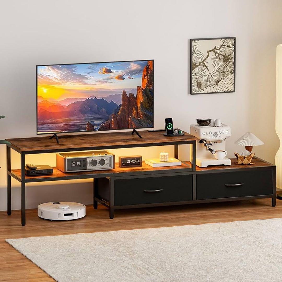 テレビ台 伸縮 テレビボード 収納チェスト ロータイプ 棚付き 引き出し 黒