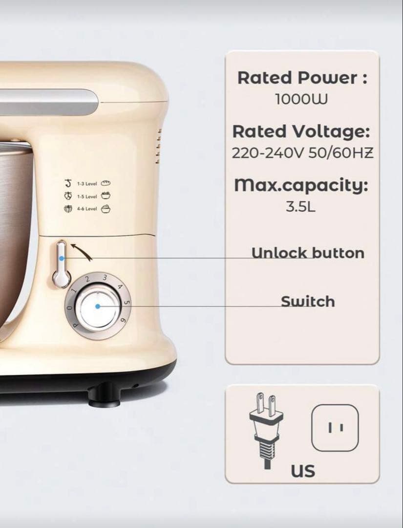 全自動多機能キッチン電気スタンドミキサー、自動生地ミキサー、家庭用泡立て器
