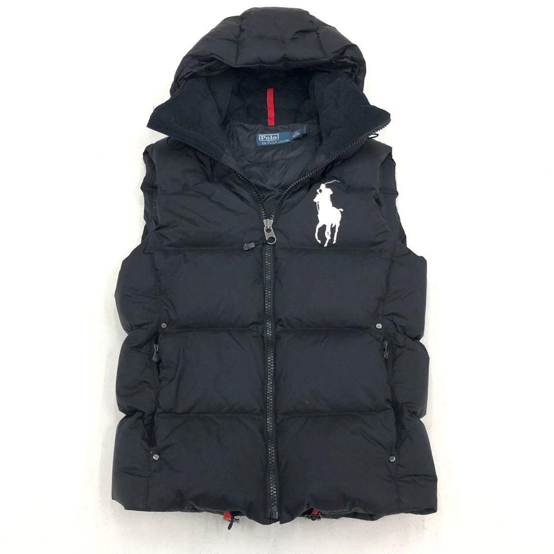 1555 ラルフローレン　ビッグポニー　肉厚ダウンベスト　フード　2way 黒