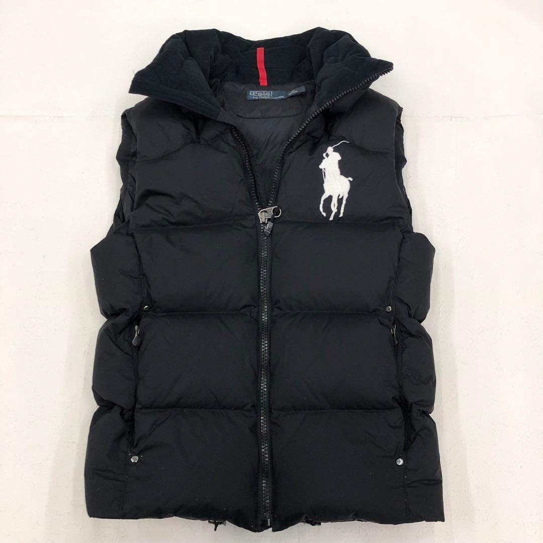 1555 ラルフローレン　ビッグポニー　肉厚ダウンベスト　フード　2way 黒