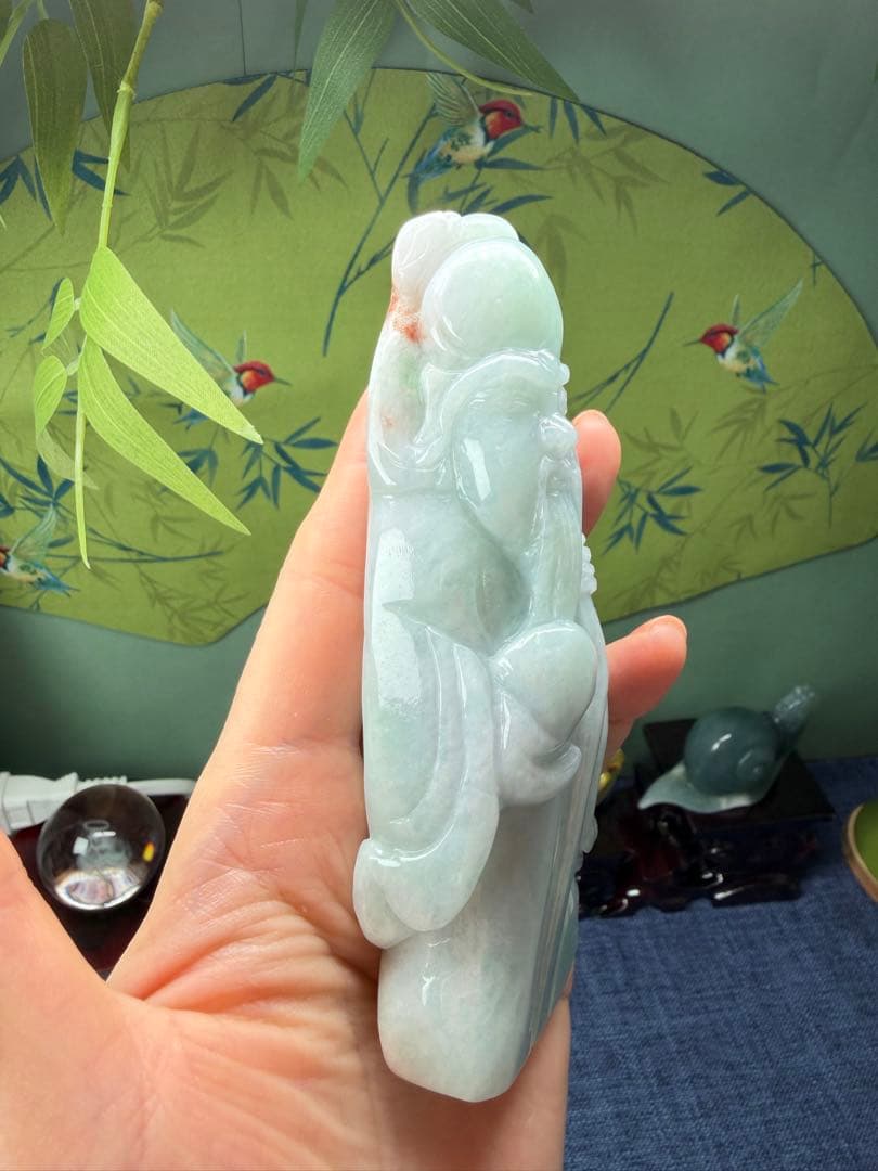デカイ‼️ミャンマー産本翡翠　翡翠原石の原皮付き、長生きの仙人「寿星公」鑑定書付き