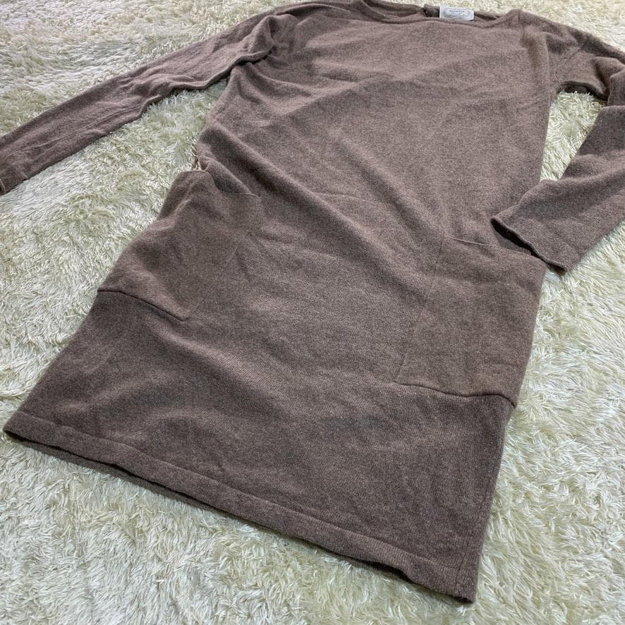 美品 アニオナ ウールニット ワンピース ブラウン カシミヤ シルク S 長袖