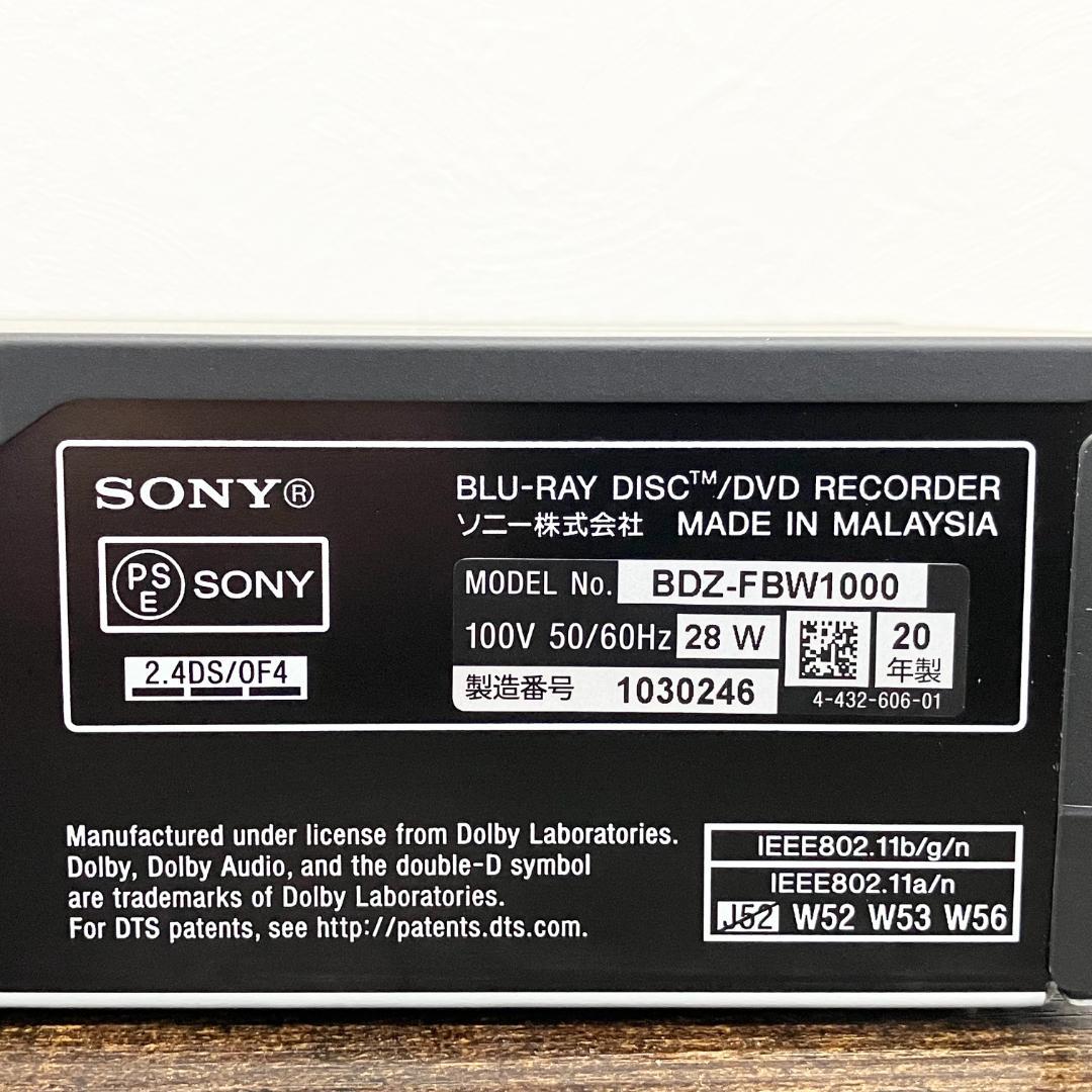 SONY ブルーレイレコーダー 1TB BDZ-FBW1000 動作確認済