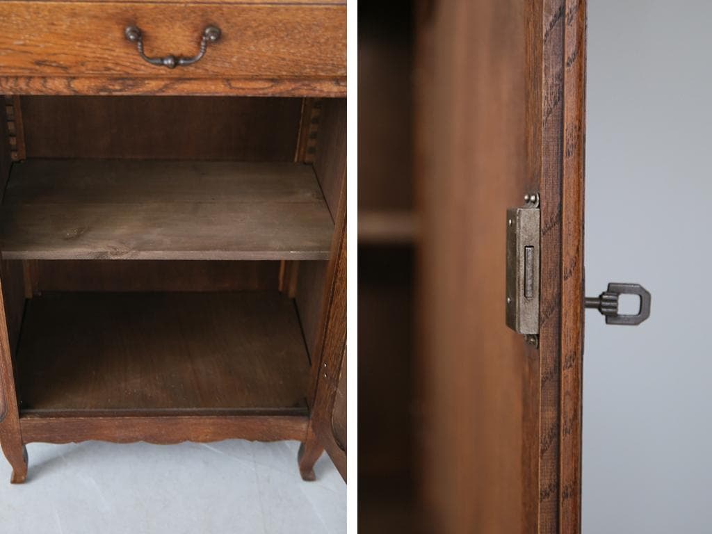 フランスアンティーク猫脚カップボード/木製サイドボード/キャビネット(90-7)