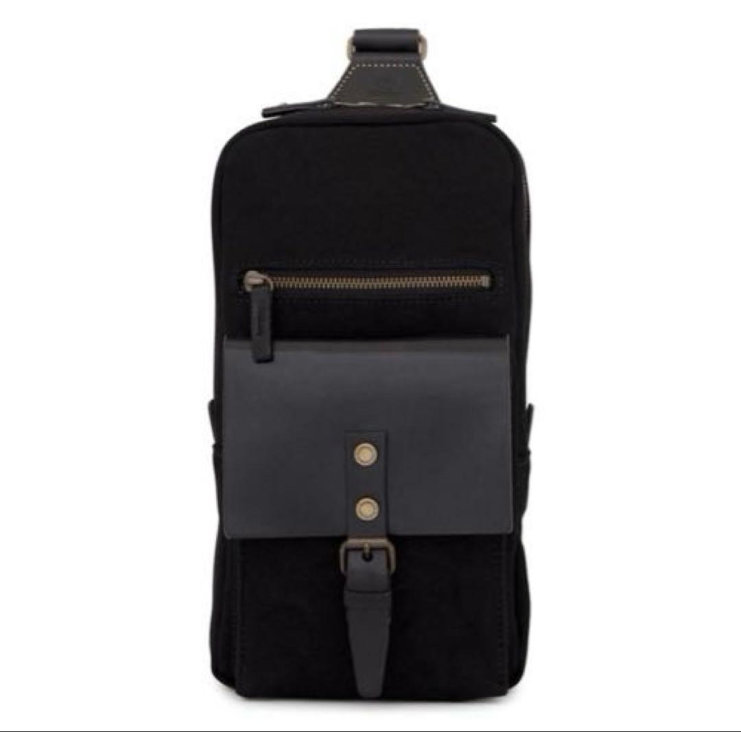 【新品タグ付き】キソラ kissora 帆布キャンパス×レザー ボディーバッグ黒