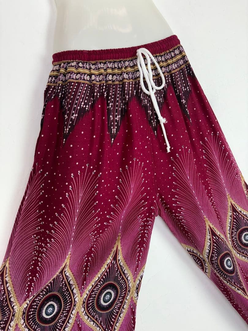 【新品】アラジンパンツ　タイパンツ【ゴム紐】P2柄ワイン　F452