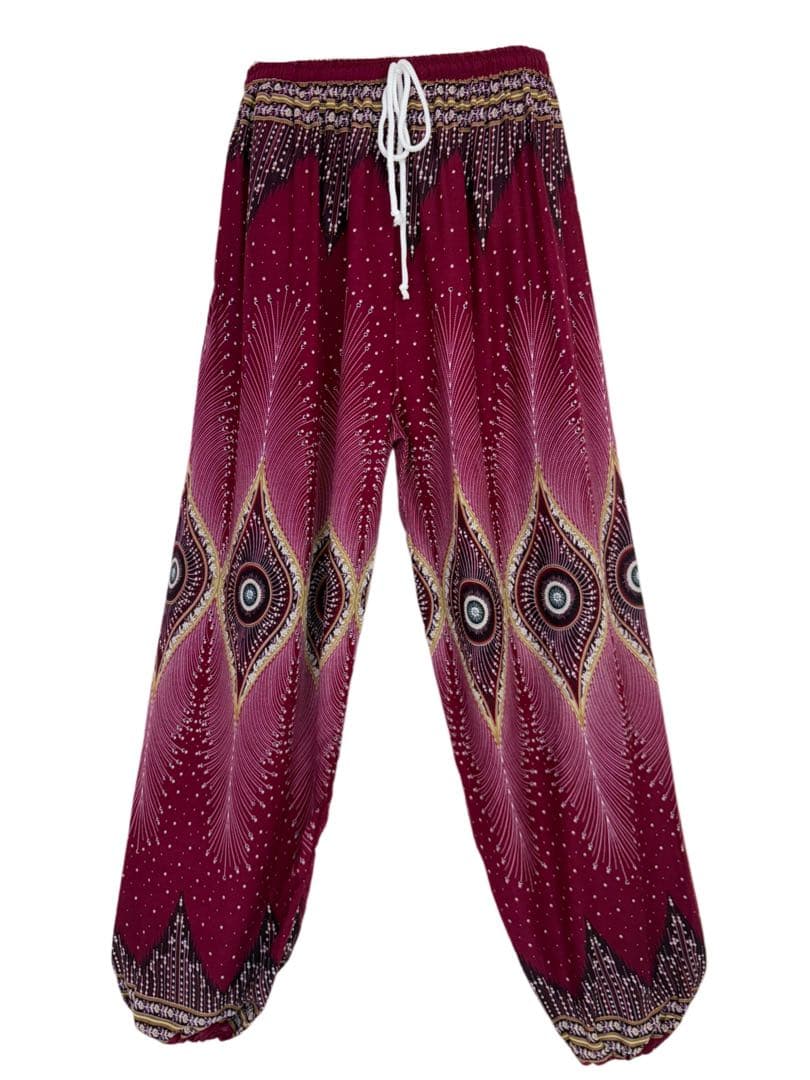 【新品】アラジンパンツ　タイパンツ【ゴム紐】P2柄ワイン　F452