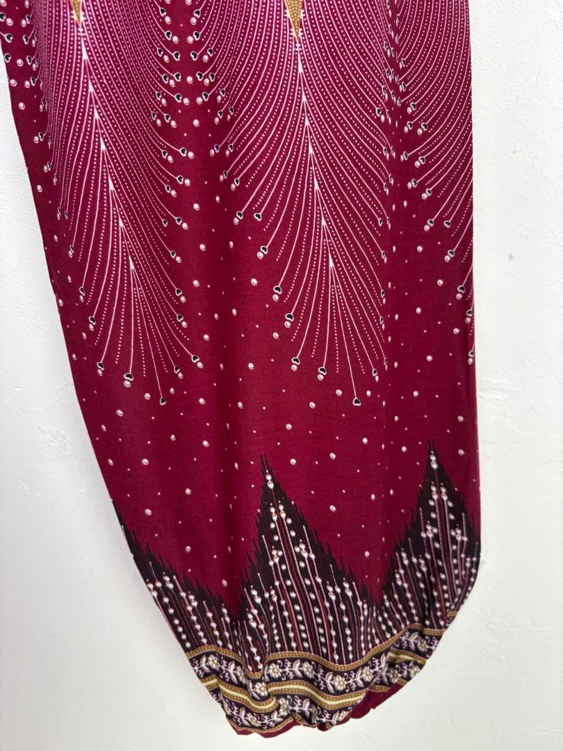 【新品】アラジンパンツ　タイパンツ【ゴム紐】P2柄ワイン　F452