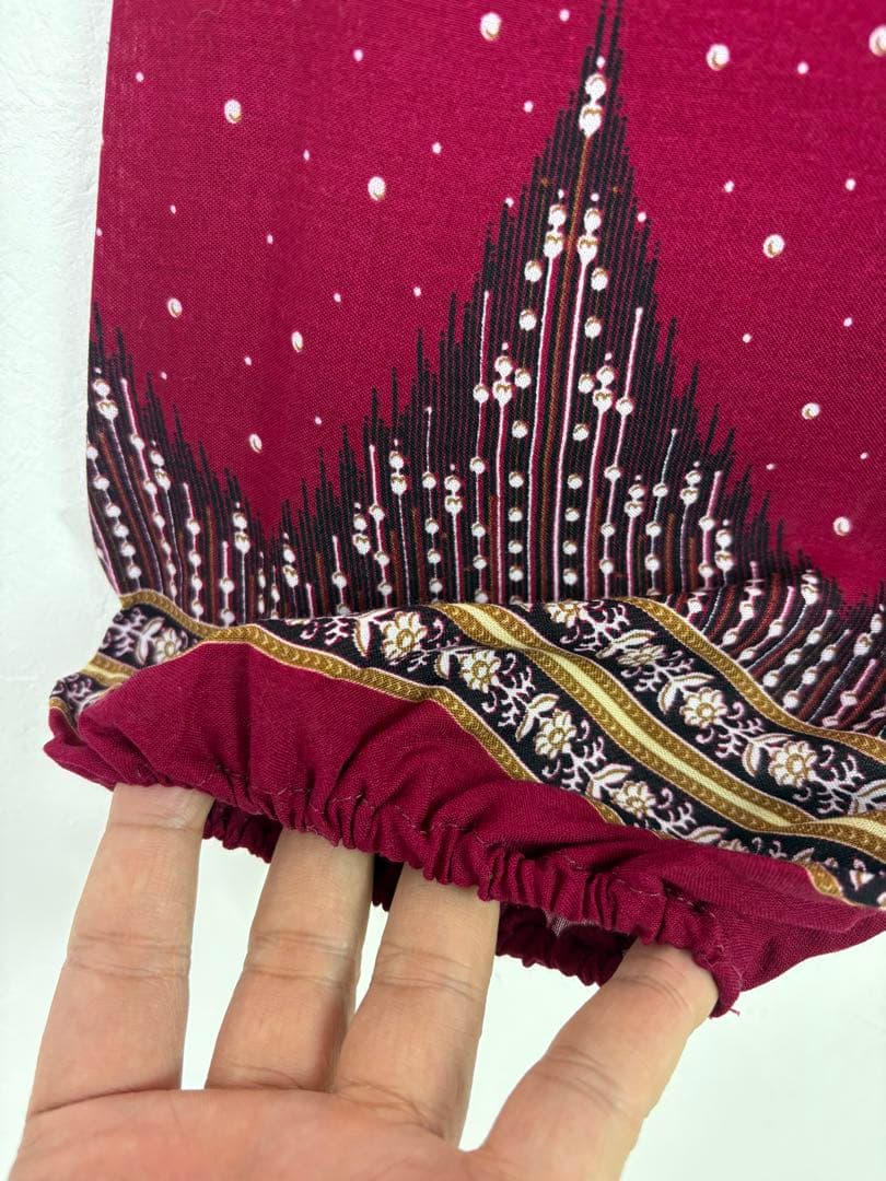 【新品】アラジンパンツ　タイパンツ【ゴム紐】P2柄ワイン　F452