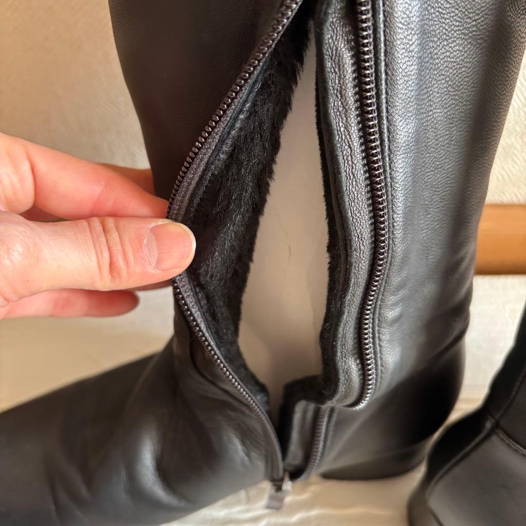 B lounge☆イタリア製ファー付きニーハイレザーブーツ　本革　ポカポカ　極暖