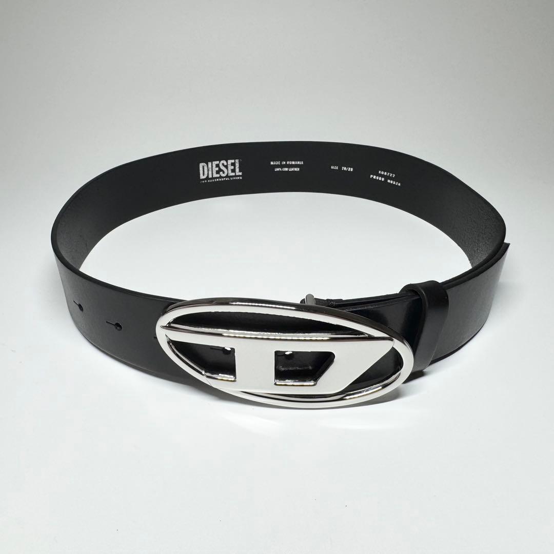 【極美品】DIESEL レザー　べルト ブラック ロゴ バックル
