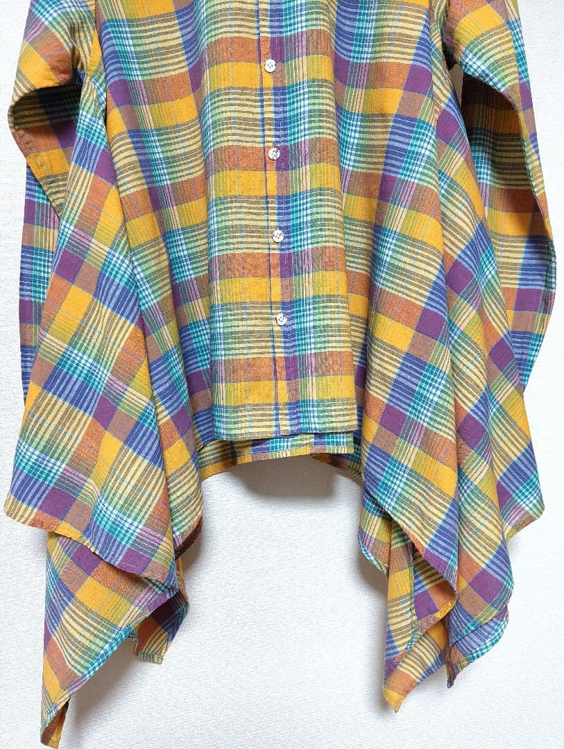 KAPITAL　ノーカラー変形チェックシャツ　S　日本製　美品✨