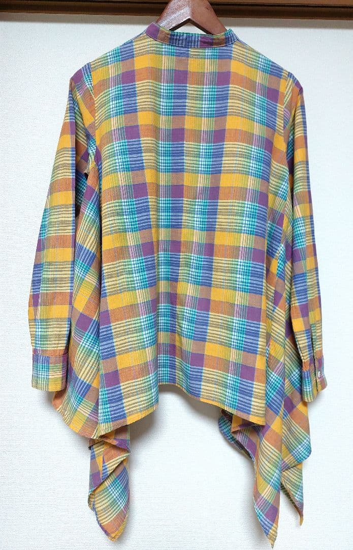 KAPITAL　ノーカラー変形チェックシャツ　S　日本製　美品✨