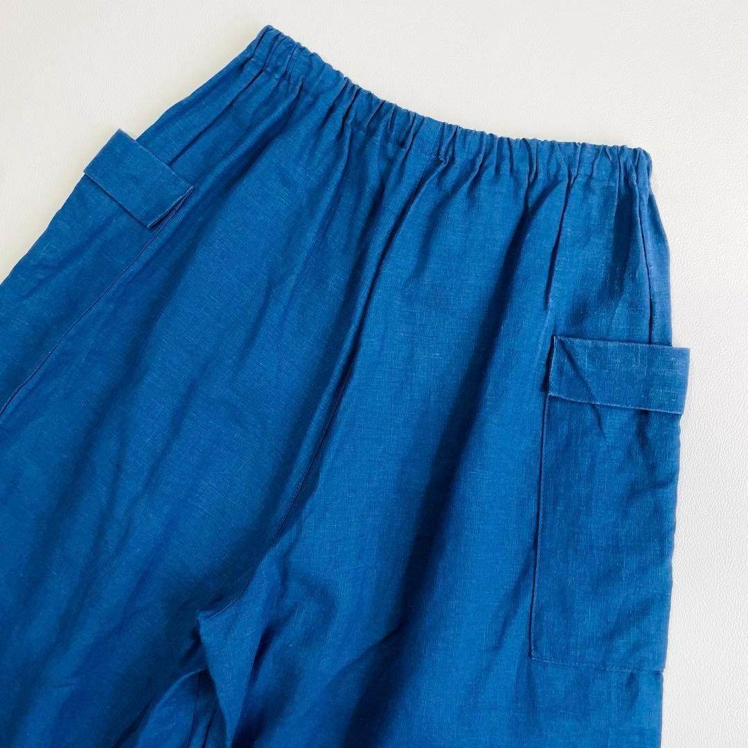 6105 中川政七商店　リネンガウチョパンツ　麻100% サイドポケット　ブルー