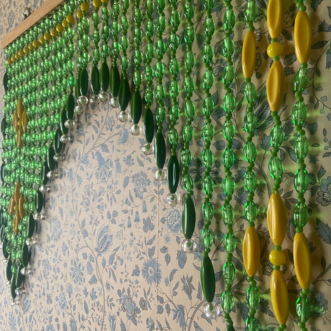 昭和レトロ　ビーズのれん　レトログリーン　当時物　レトロポップ　美品