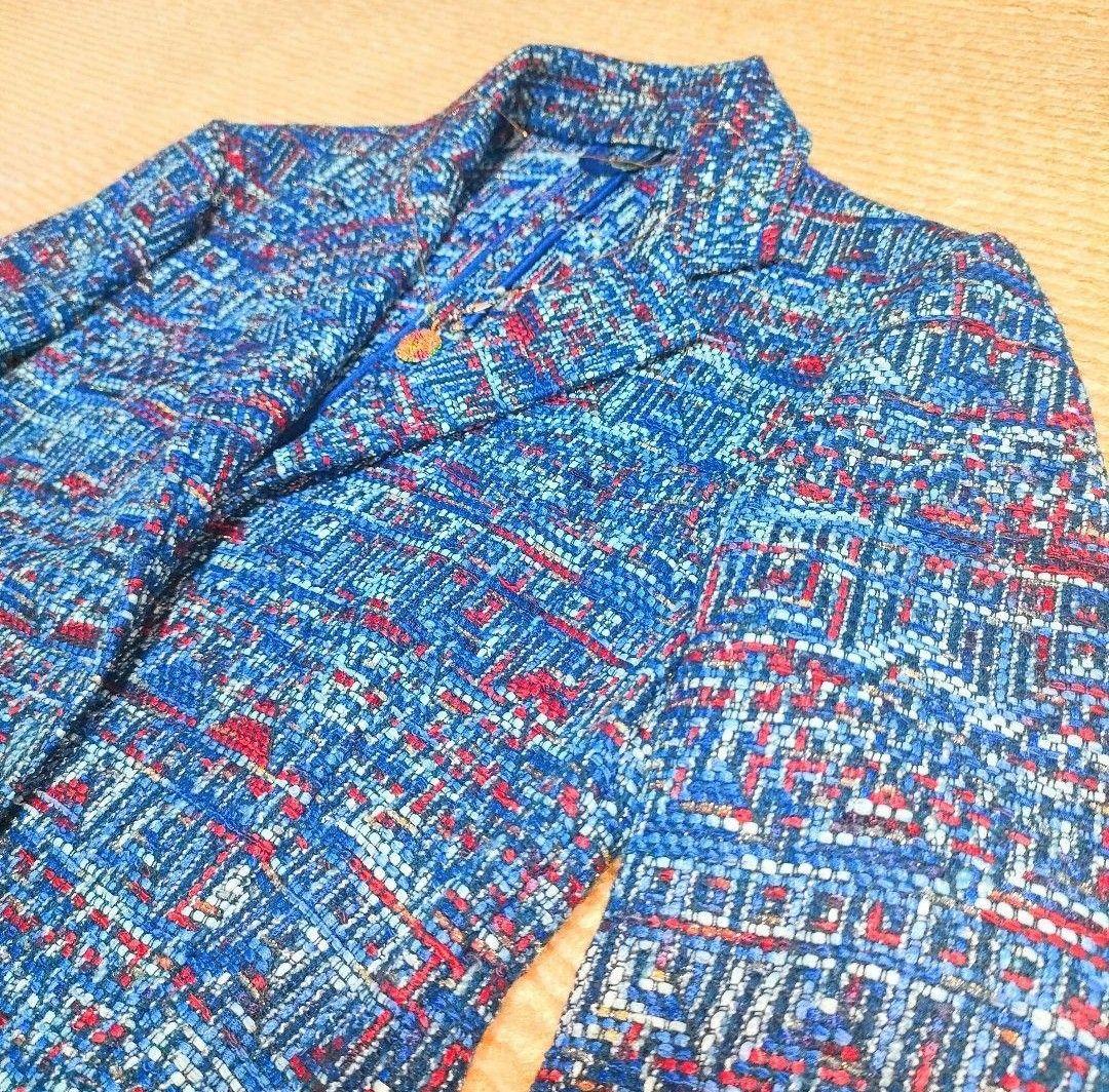 希少 極美品 エトロ ツイード 金ボタン ジャケット M ネックレス付