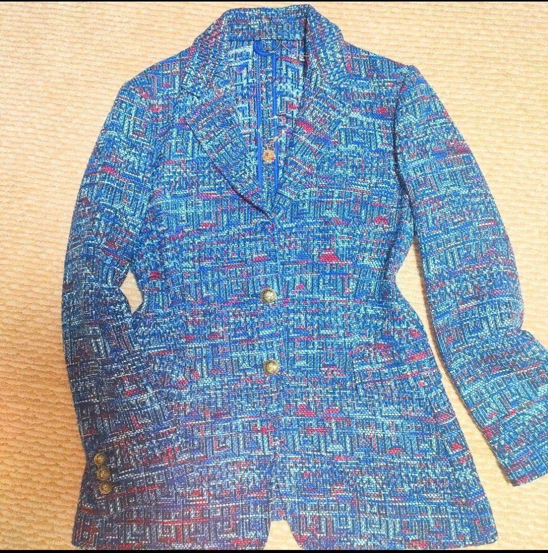 希少 極美品 エトロ ツイード 金ボタン ジャケット M ネックレス付