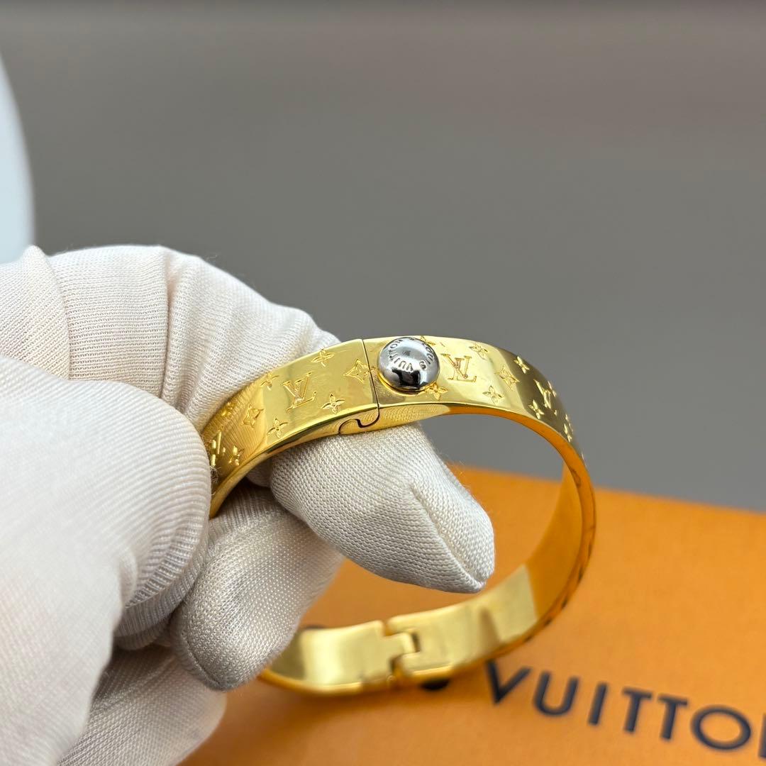 美品　ルイヴィトン ナノグラム カフ バングル ゴールド モノグラム S