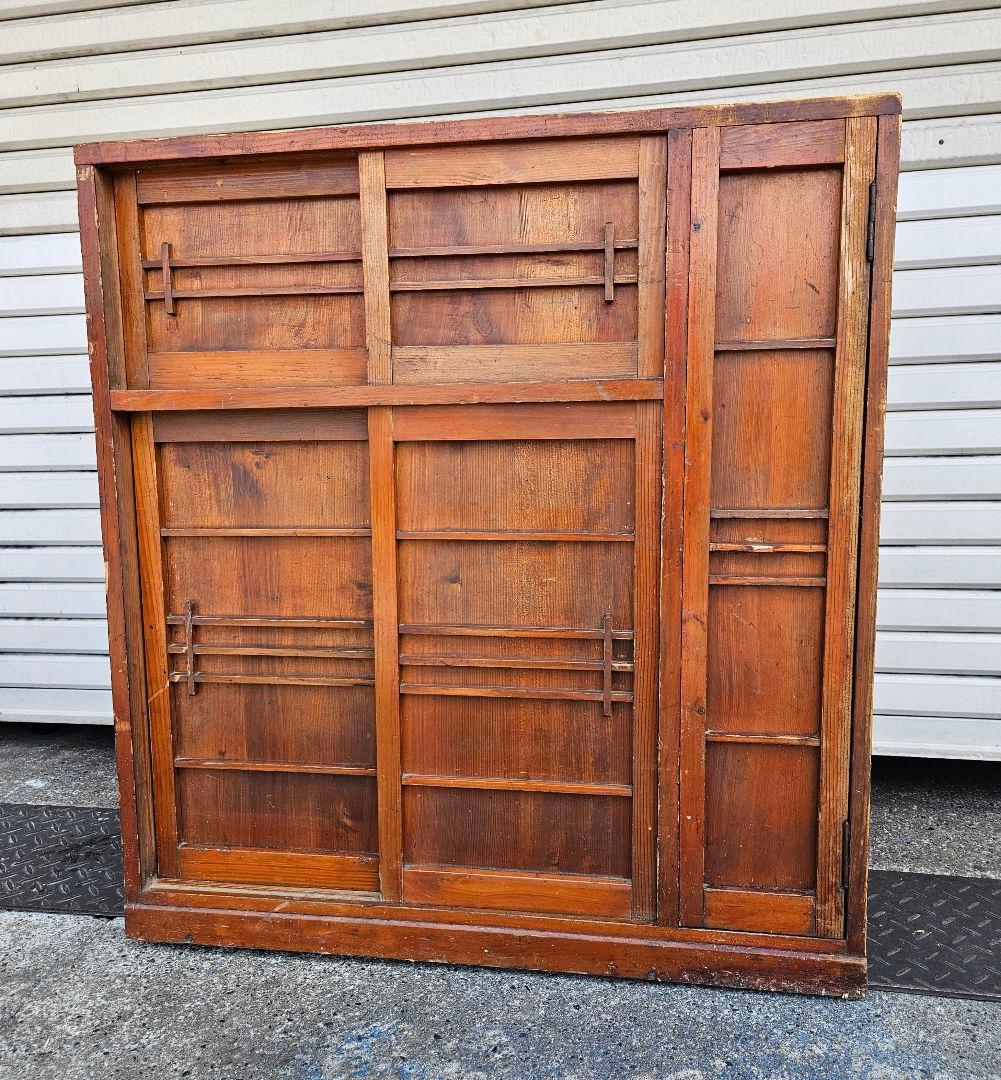 日本のアンティーク 古い木の下駄箱 シューズボックス 傘入れ付き 棚 収納