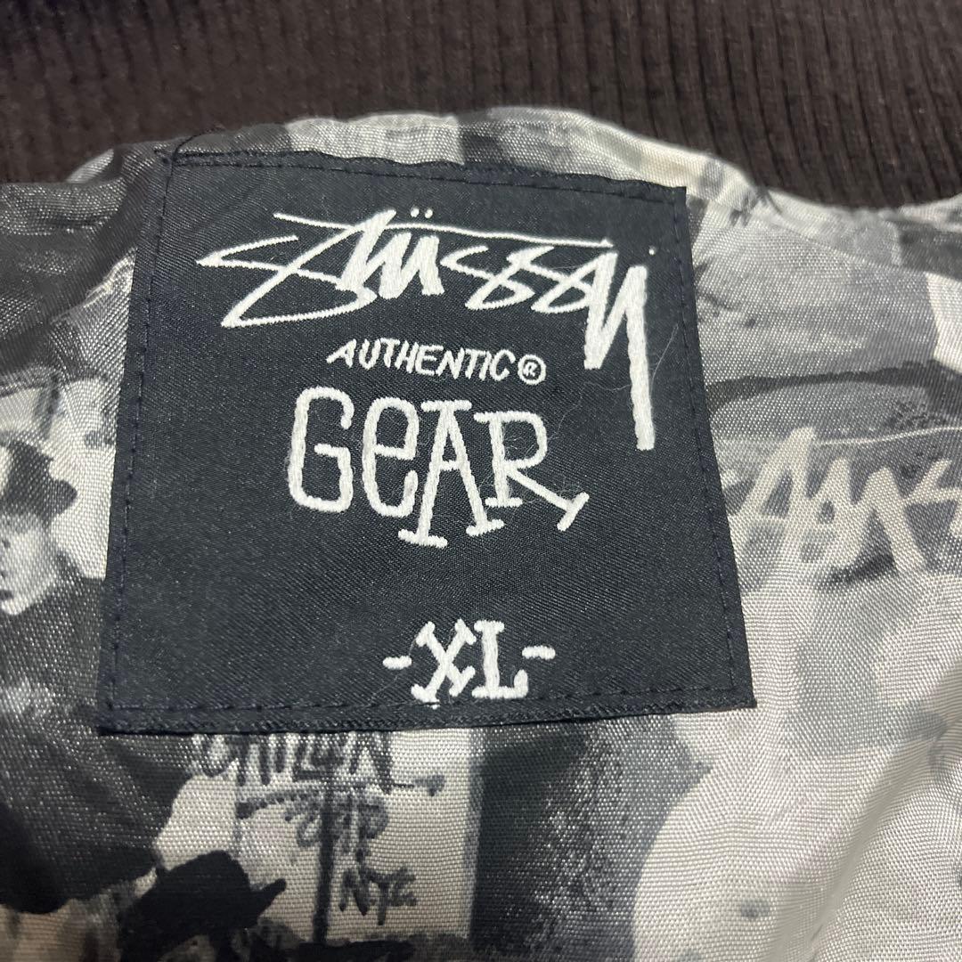 【希少XL】STUSSY レザー切替スタジャン 裏地フォト総柄 ブラウン