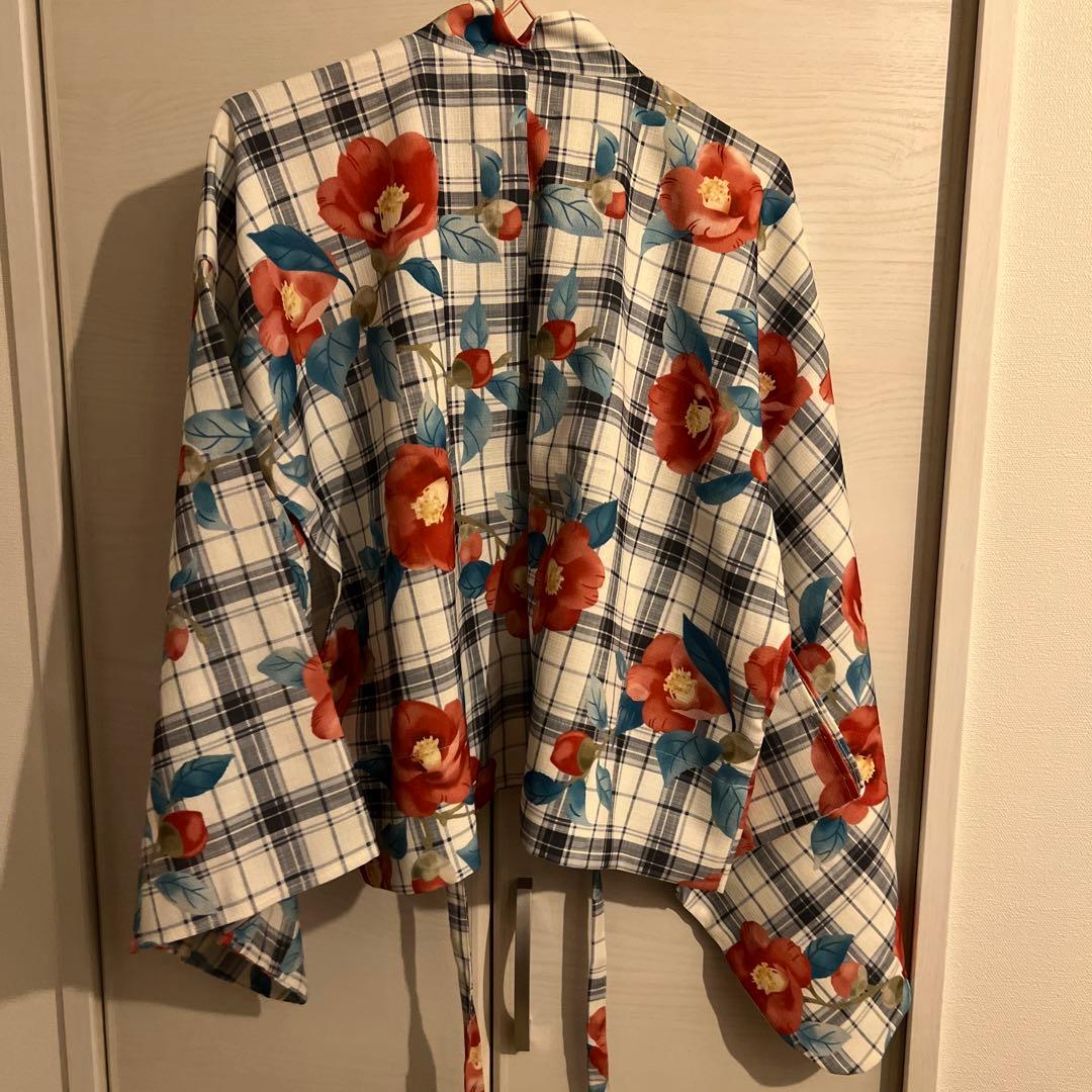 【クティールとレトロ】2wayレトロ浴衣セット 花柄チェックカーディガン風浴衣