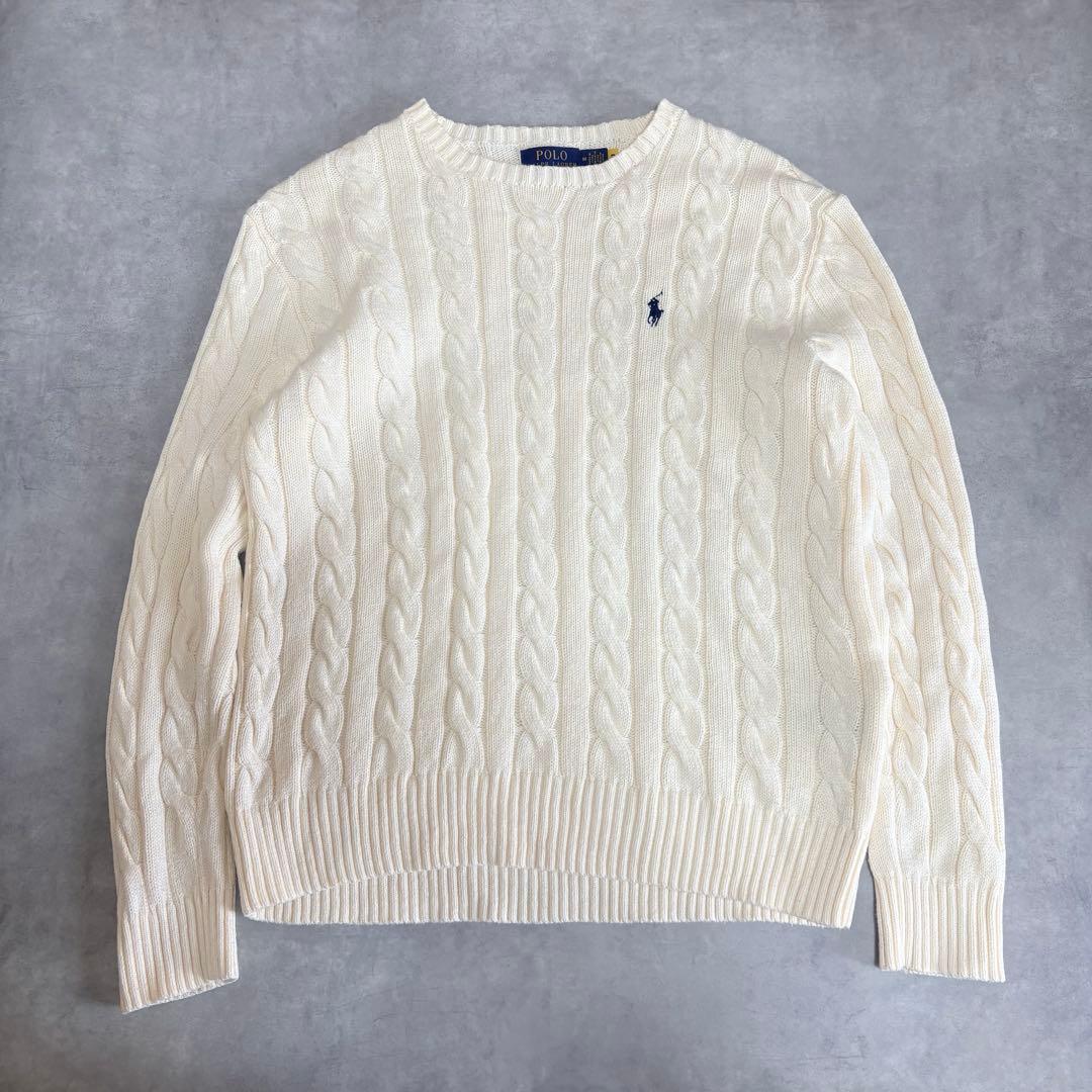 POLO RALPH LAUREN ケーブルニット コットン セーター 白 M