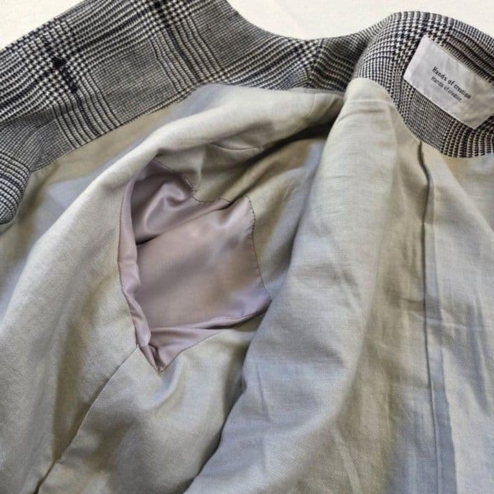 ハンズオブクリエイション ノーカラーコート ウール グレンチェック 千鳥格子