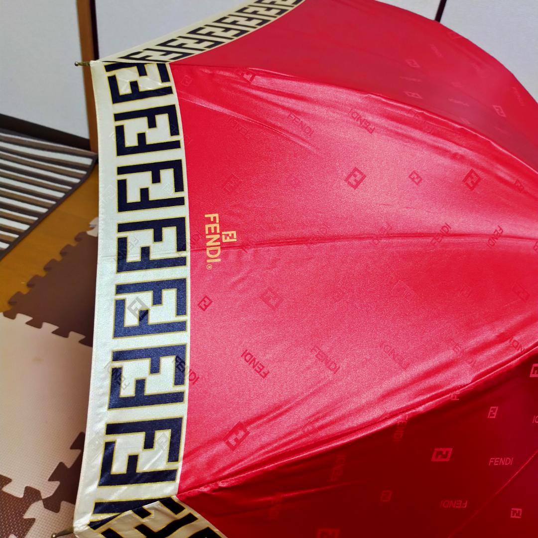 極美品 フェンディ 長傘 ズッカ柄 FF 雨傘 レッド 赤