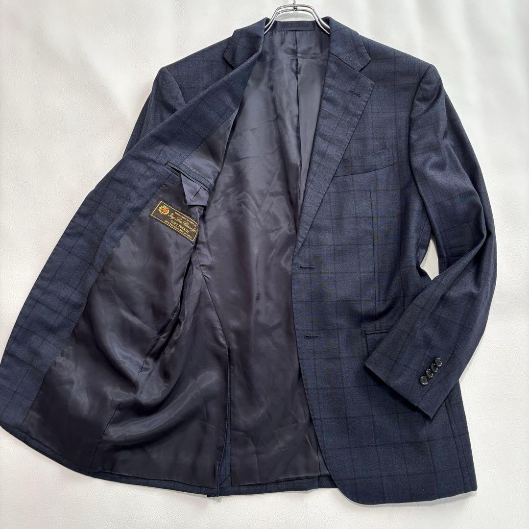 美品 ロロピアーナ シップス[XLサイズ チェック柄]テーラードジャケット 紺色