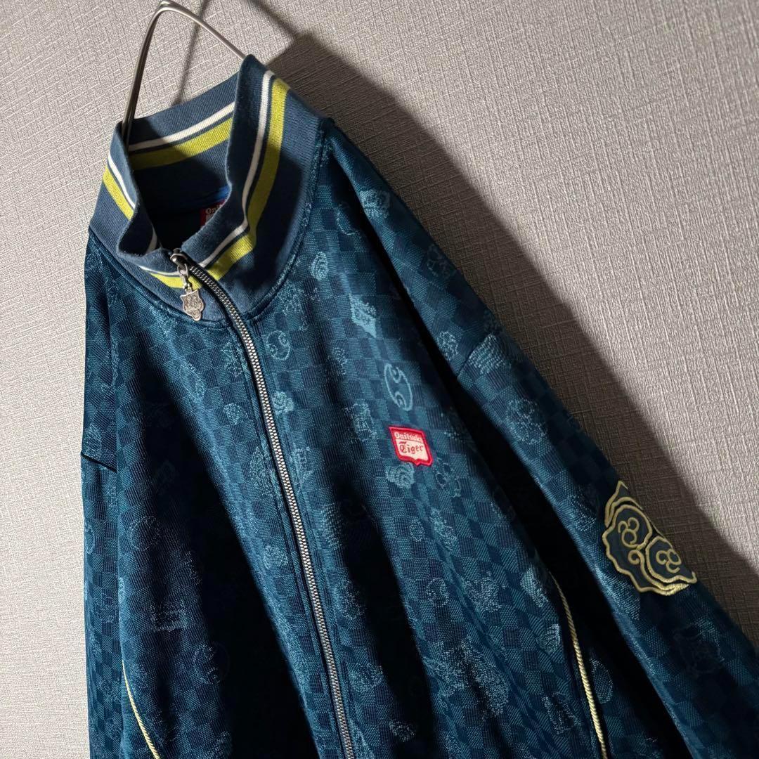 人気Lサイズ★オニツカタイガー トラックジャケット スリーブロゴ 総柄 刺繍 虎