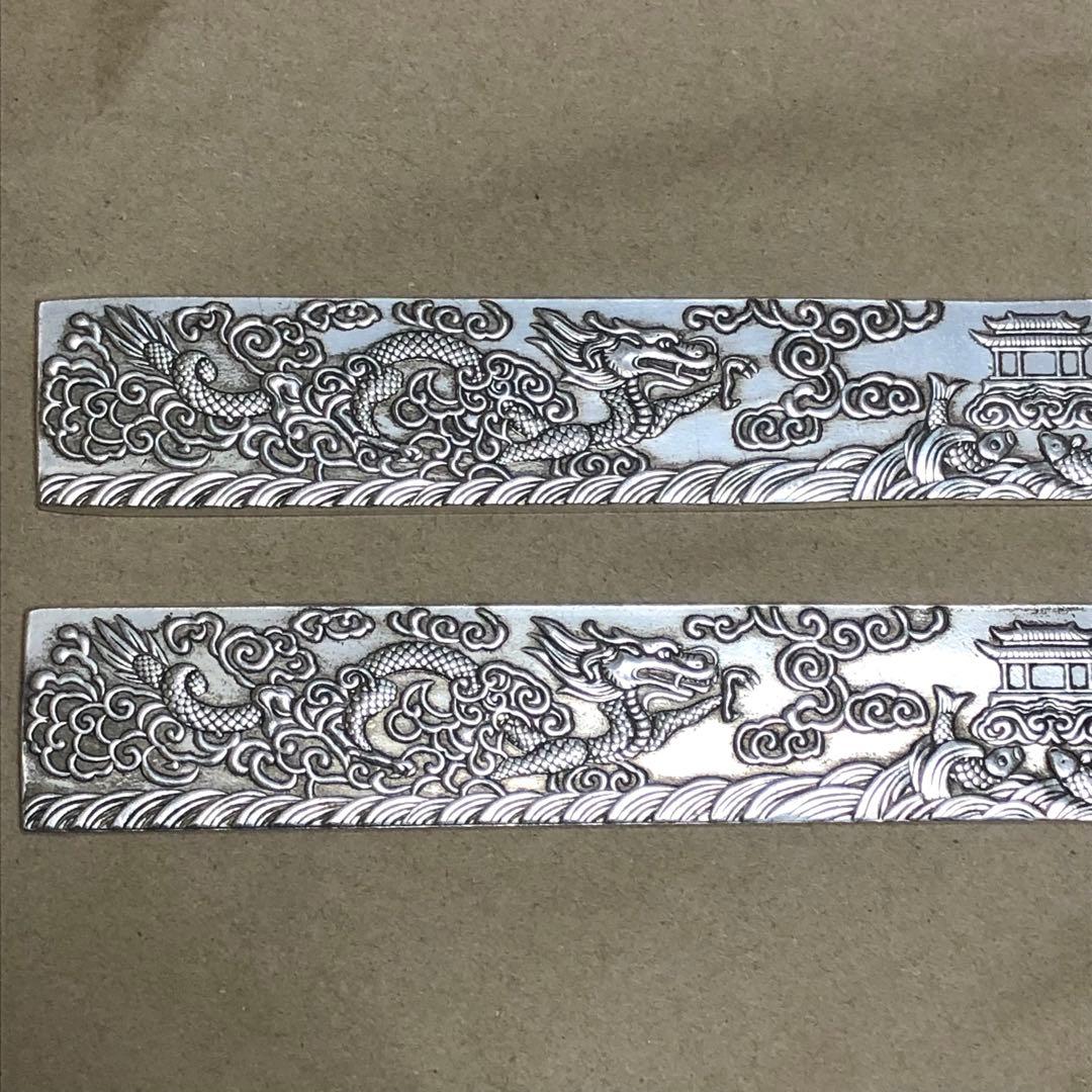 マハロ　3点　文鎮　文房具　書道用　雙龍·銀龍彫刻　時代物